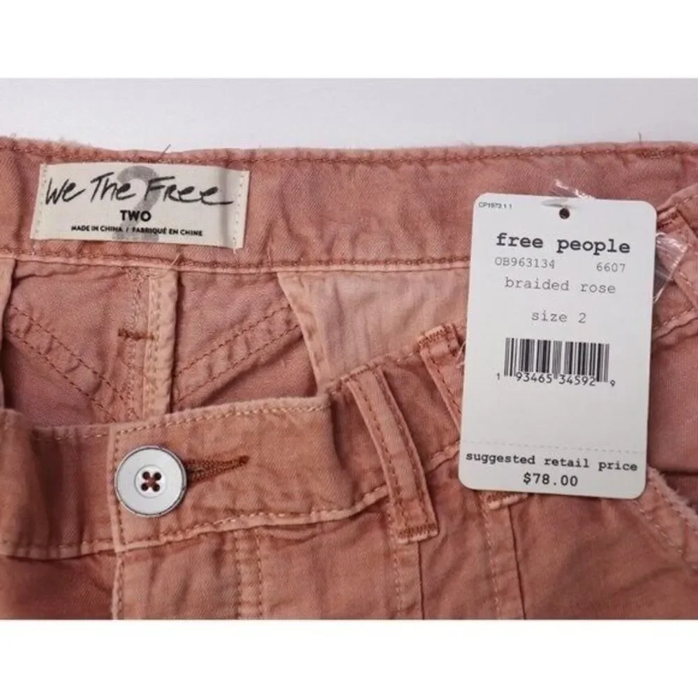 NWT Free People Utility Harem Raw Hem Bermuda Short Braided Rose Pink Linen 2 - Picture 4 of 9